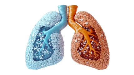 Colorful 3D illustration of human lungs, innovative representation of respiratory system health and function. Ideal for medical and educational use.