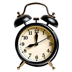 Vintage Alarm Clock: A classic black alarm clock with gold accents,  the hands are set, symbolizing a perfect moment in time.