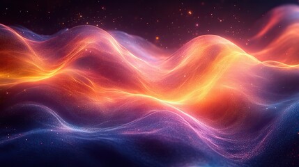 An abstract metallic background with colorful waves, creating a dynamic and technology-driven visual.