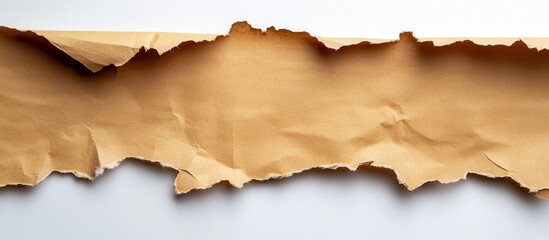 Photo of a torn brown paper on a white background, with no shadow. Web banner with copy space. 
