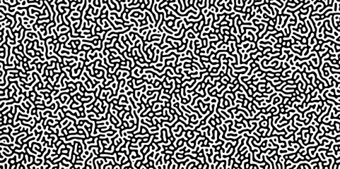 Fototapeta premium Turing reaction diffusion monochrome seamless pattern with chaotic motion .Linear design with biological shapes. Organic lines in memphis. abstract turing organic wallpaper background . 
