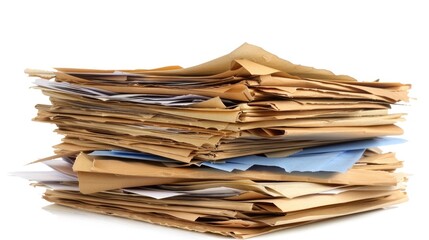 Pile Paper. Archive Background with Business Binder Blank Paper Corporate Data Blue Book on White