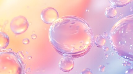 A Closeup of Large and Small Iridescent Bubbles on a Soft Pink and Peach Background