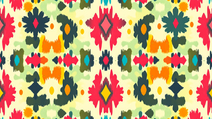 Ikat Seamless Pattern Design for Fabric. Ethnic fabric. Bohemian fashion.