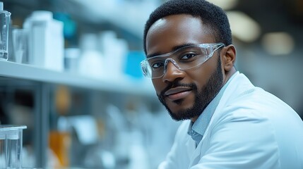 Obraz premium An African American scientist in a modern lab, focusing on the research and development of microelectronics and processors.