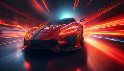 Naklejka premium Red Sports Car Driving 