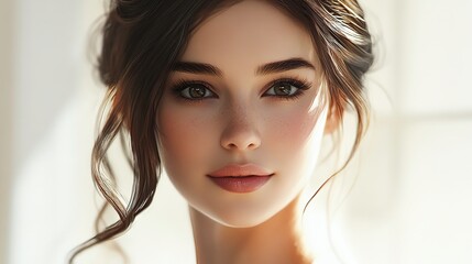 Beautiful woman with brown hair exudes elegances and beauty