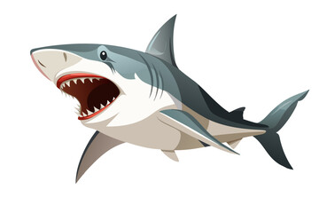Obraz premium Great white shark ripping with opened mouth vector image, isolated on white bckground 