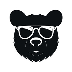 cartoon bear wearing sunglasses - silhouette vector illustration transparent background