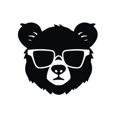 cartoon bear wearing sunglasses - silhouette vector illustration transparent background