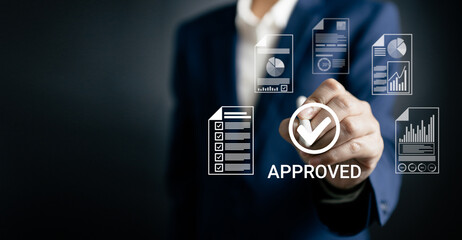 Businesswoman approved and manage e-document system Online Document management checking the version...