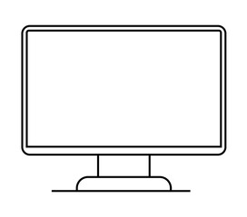 Simple outline of a computer monitor with a white background. Black lines define the screen and stand. Ideal for technology, office themes, web design, graphic design presentations, educational