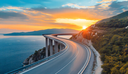Sunset Over Coastal Highway Bridge