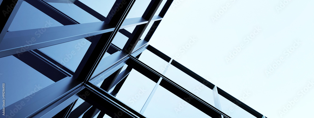 Poster skyscraper corporate office building with glass window, 3d rendering of modern architecture
