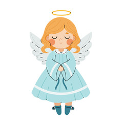 Cute Christmas angel. Small girl. Little angel character. Holy people isolated on white background.