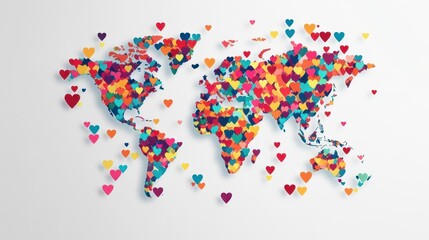 Obraz premium Heartshaped world map, global love, flat design illustration