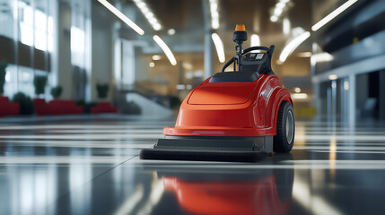 Floor cleaning with modern machinery, professional janitorial service in action, Hygienic environments, Maintenance and cleanliness