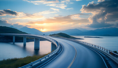 Sunset Over Coastal Highway Bridge