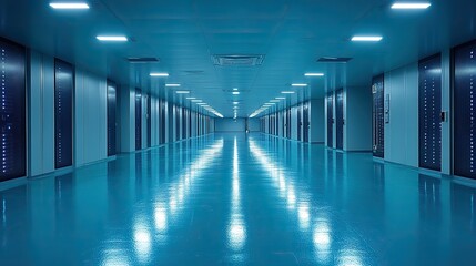 An empty server room represents the infrastructure that supports modern digital and technological operations.