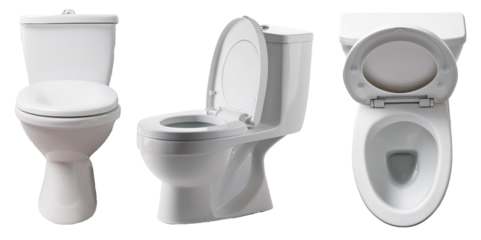 white toilet bowl or bidet in three views collection isolated on white background