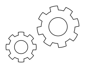 The image displays two simple mechanical gears, a smaller and a larger one, symbolizing teamwork, collaboration, engineering, and machinery. It could relate to mechanics, teamwork, and systems.