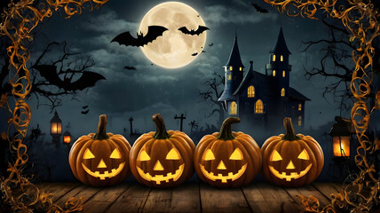 Fototapeta premium halloween background with pumpkin, ai generated