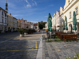 Fototapeta premium Original houses on the historic Třeboň Square, Czech Republic