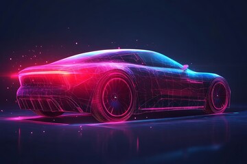 Neon Car Illustration - Futuristic Sports Car Speeding Through a Digital Landscape