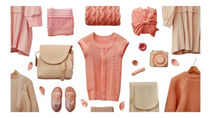 Chic pink outfits and accessories displayed artfully