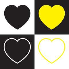A big yellow, black and white  heart. Isolated on white and black background. Vector illustration EPS 10