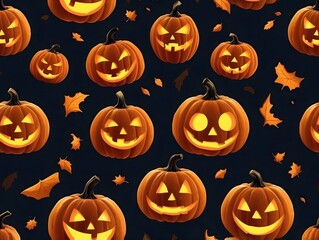 seamless pattern carving pumpkin jack o lantern background