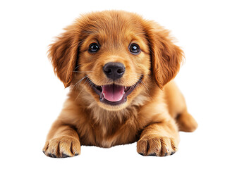 A cheerful golden puppy with bright eyes and a playful expression, perfect for pet lovers and animal photography.