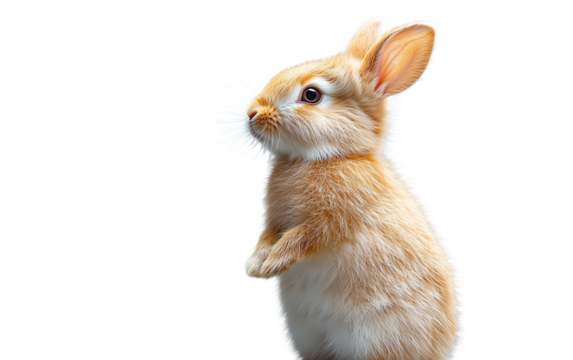 Adorable brown rabbit sitting upright, showcasing its fluffy fur and alert ears, perfect for animal-themed designs and illustrations.