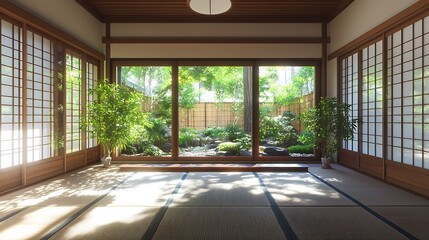 Tranquil Japanese room with garden view.