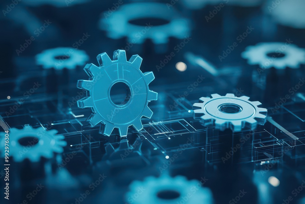 Aufkleber quantum gears representing futuristic computing, abstract design, 3d illustration