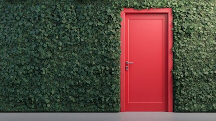 Red door with ivycovered walls, charming historic property, 3D illustration