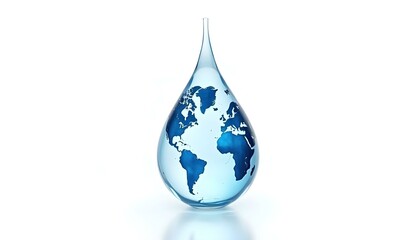 Fototapeta premium A water droplet containing earth world globe representing global water resources isolated on a white background