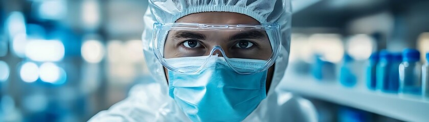 Photo - Portrait of a Scientist Wearing Protective Gear in a Modern Laboratory Setting