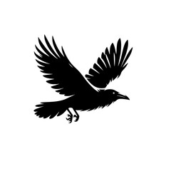 Vector logo of a flying raven. black and white illustration of a crow isolated on white background. can be used as a tattoo, emblem, logo.
