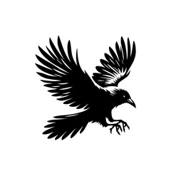Vector logo of a flying raven. black and white illustration of a crow isolated on white background. can be used as a tattoo, emblem, logo.