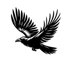 Vector logo of a flying raven. black and white illustration of a crow isolated on white background. can be used as a tattoo, emblem, logo.