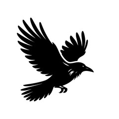 Vector logo of a flying raven. black and white illustration of a crow isolated on white background. can be used as a tattoo, emblem, logo.
