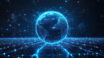Earth is surrounded by digital connections, illustrating global technology and the expansive reach of digital networks.