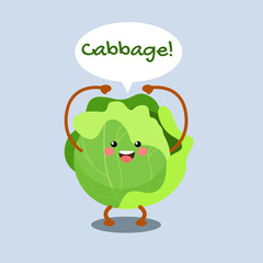Happy Vegetable Face Cabbage Character