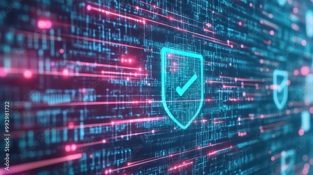 Poster virtual private network vpn shield, secure data flow, 3d illustration