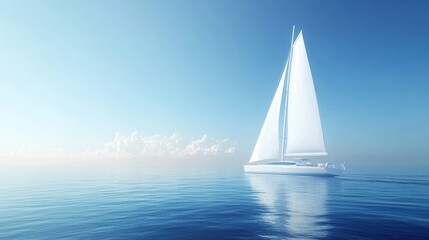 Obraz premium A serene sailboat gliding across calm waters under a clear blue sky.
