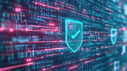 Virtual private network VPN shield, secure data flow, 3D illustration