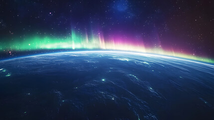 A Stunning View of Aurora Borealis Seen from Space with Vivid Waves of Light Dancing Across Earth's Atmosphere