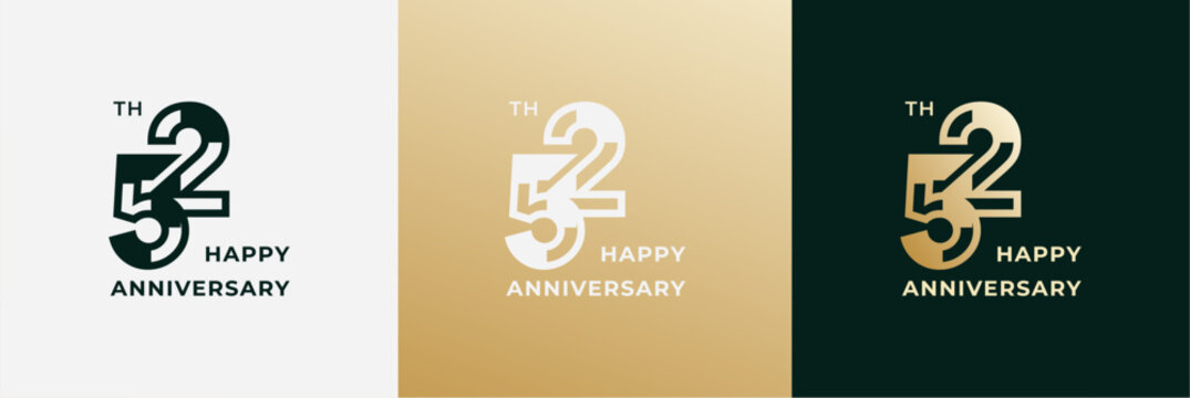 Logo 52th, 52 years anniversary, design template for celebration, birthday, greeting and invitation. Editable file