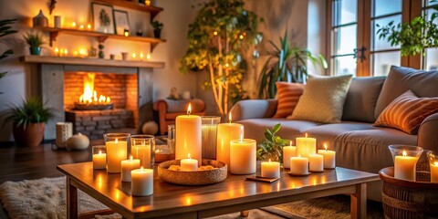 Elegant Living Light Candles Creating Warm Atmosphere with Soft Glow in Cozy Home Setting